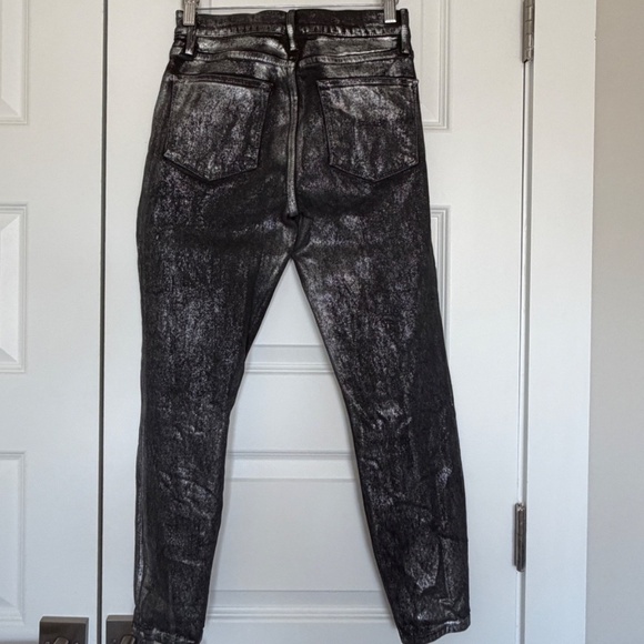 FRAME Le High Skinny Crop Metallic Jeans Denim Pants Size 25 Black Noir Silver - Picture 8 of 11